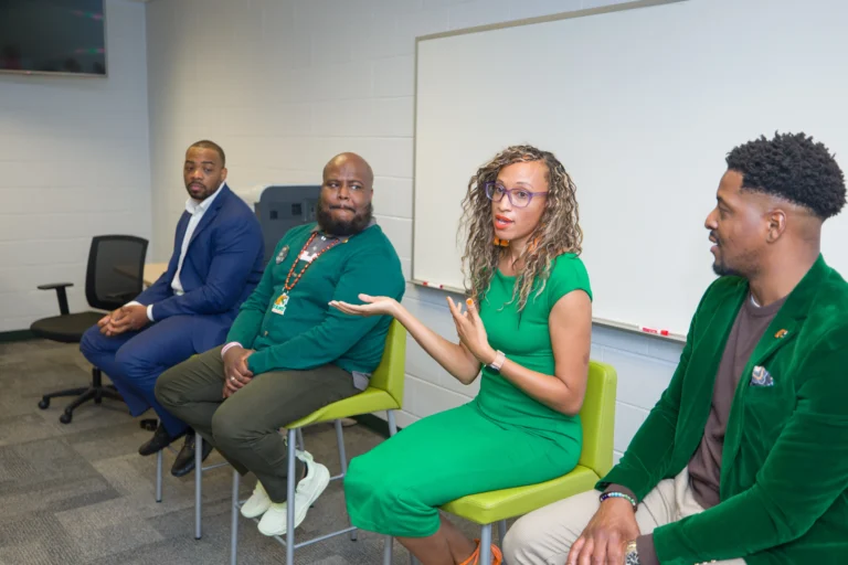 Melissa Mitchell, FAMU SJGC alumna, Mel Mitchell FAMU alumna, and Atira Brown Charles, Ph.D. during SJGC Grad's Are Back. (Photo Credit: AJ Shorter Photography)