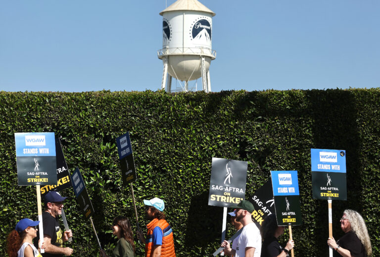 Striking actors walk the SAG-AFTRA picket line at Fox Studios. (Photo by Michael Tullberg/Getty Images)