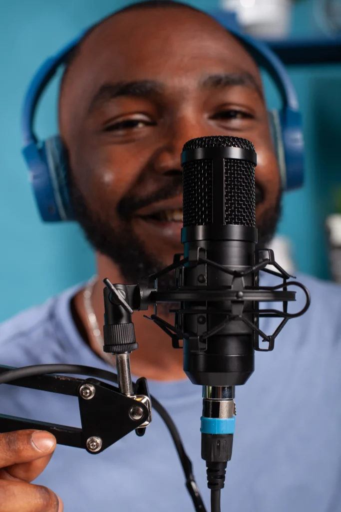 Closeup of professional microphone in front