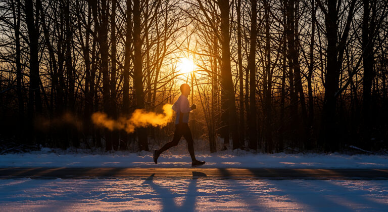 Man running in winter forest. (Adobe Stock)