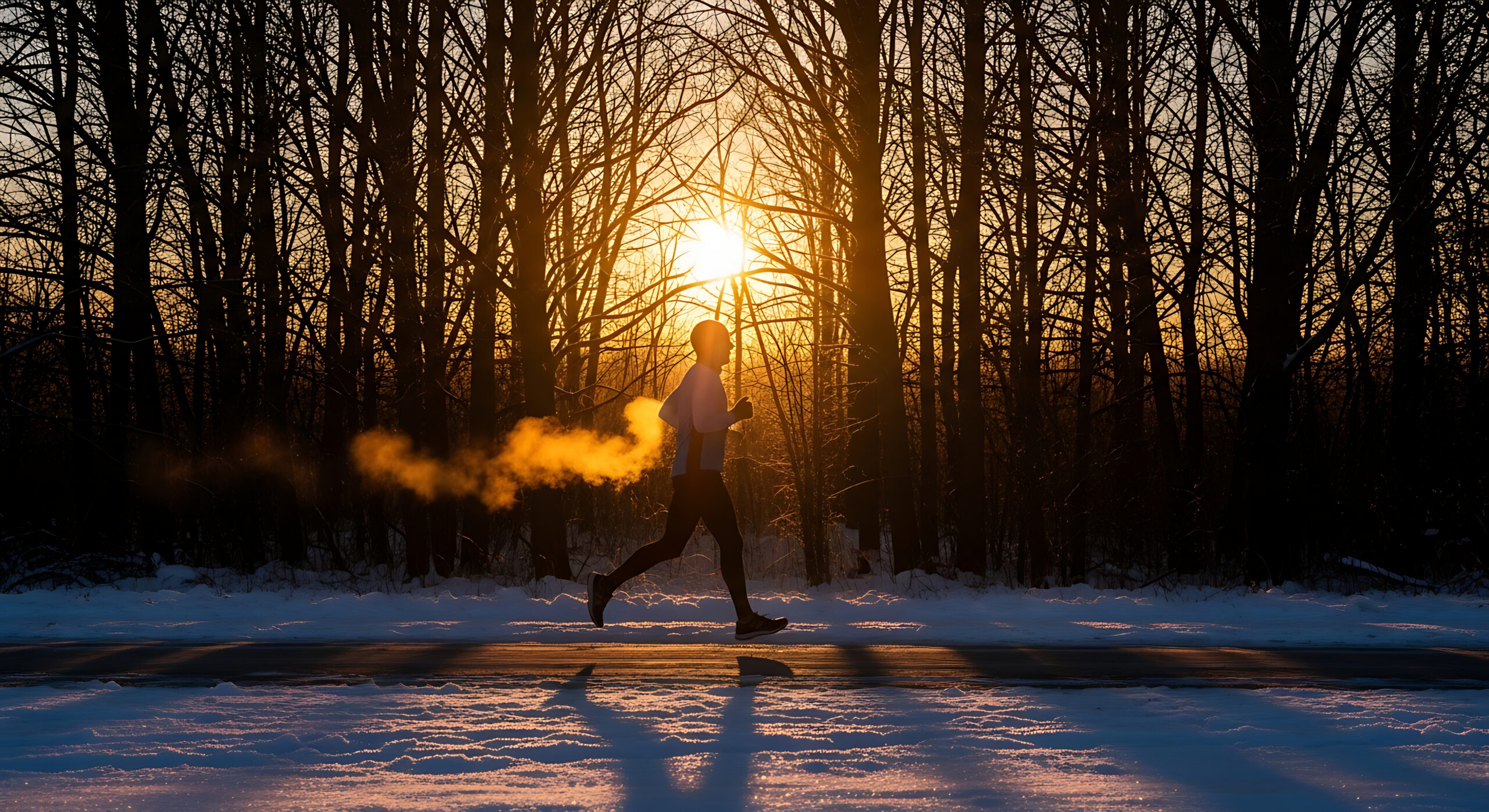 Man running in winter forest. (Adobe Stock)